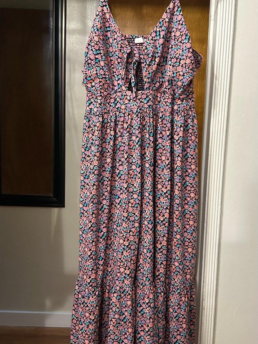 GAP Pink Floral Maxi Dress with Tie Front